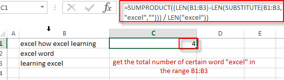 How To Count Specific Words In A Cell Or A Range In Excel Free Excel 