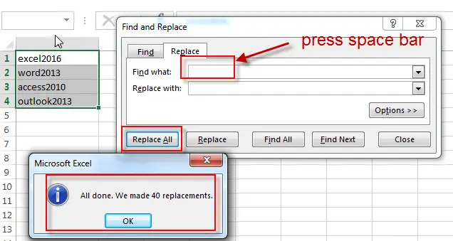 3 Ways To Remove Spaces Between Words Numbers In Excel Cells Words Images