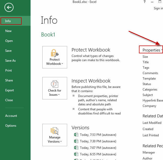 How To View Or Change Document Properties In Excel Free Excel Tutorial