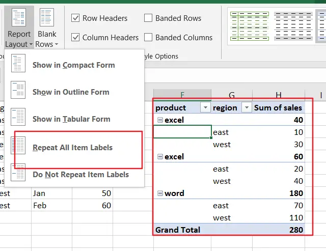 How To Repeat Row Labels In Pivot Table Free Excel Tutorial