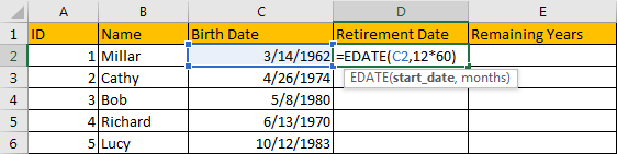 How To Calculate Retirement Date And Remaining Years Refer To Birth 