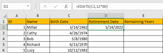 How To Calculate Retirement Date And Remaining Years Refer To Birth 