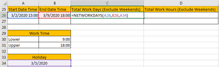 How To Calculate Total Work Days Or Hours Exclude Weekends Holidays In 