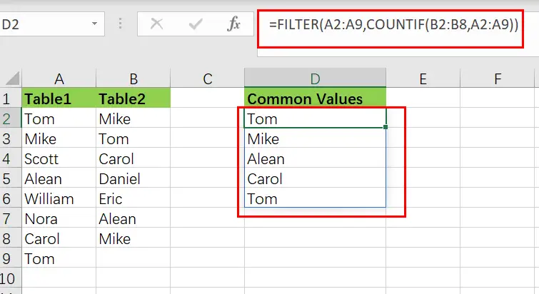 Extract Common Values In Two Lists Free Excel Tutorial