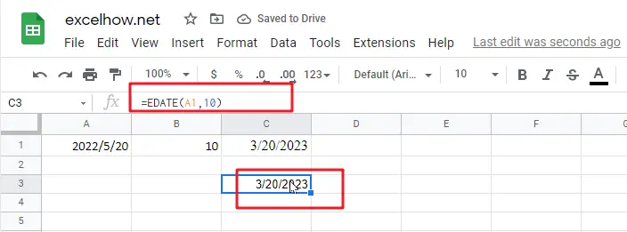 Add Months To Date in google sheets1