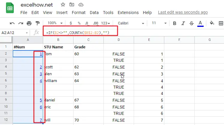 Add Row Numbers And Skip Blanks In Google Sheets Free Excel Tutorial