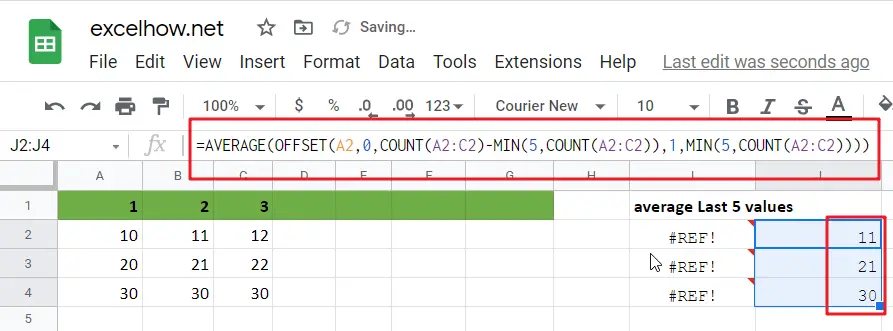 Calculate Average Of Last 5 Or N Values In Columns In Google Sheets 